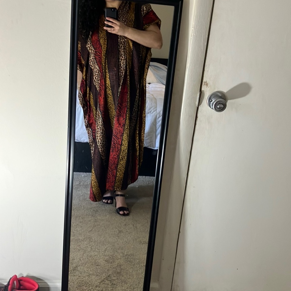 Red and Orange Sleeveless Maxi Dress for Resort Wear